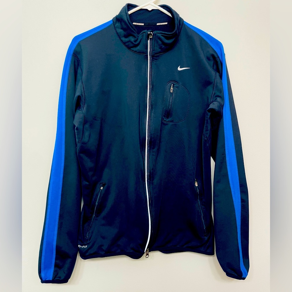 Nike Running Dri-fit Thermal Full Zip Long Sleeve Blue Reflective Size Small #5